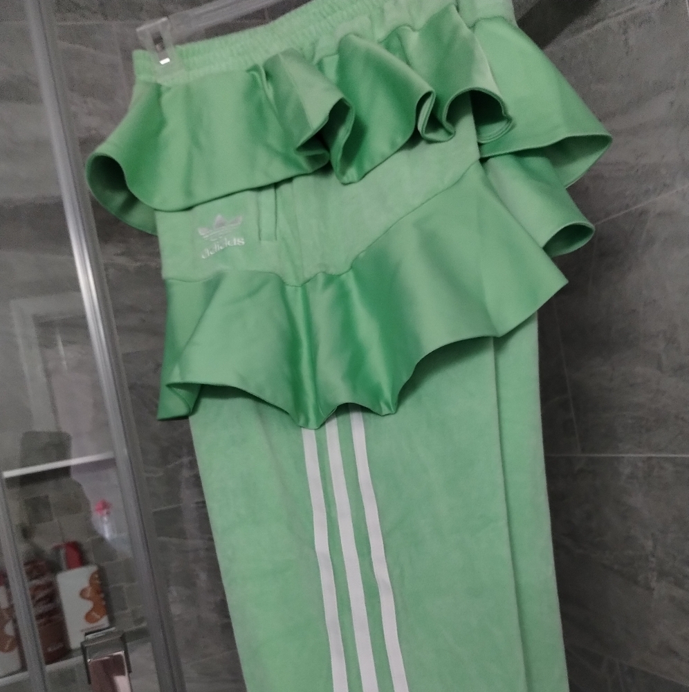 ADIDAS JKOO mint reen Ruffled Skirt pants with White Stripes